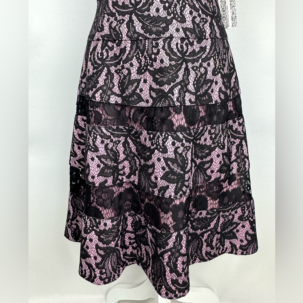 NWT Kay Unger Cocktail Dress Fit & Flare Sleeveless Pink Black Lace Size 6 Party - Picture 4 of 12